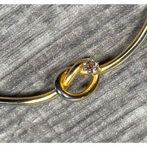 70’s Carlo Biagi Gold Tone Love Knot Purple Rhinestone Curved Bar Necklace 15”